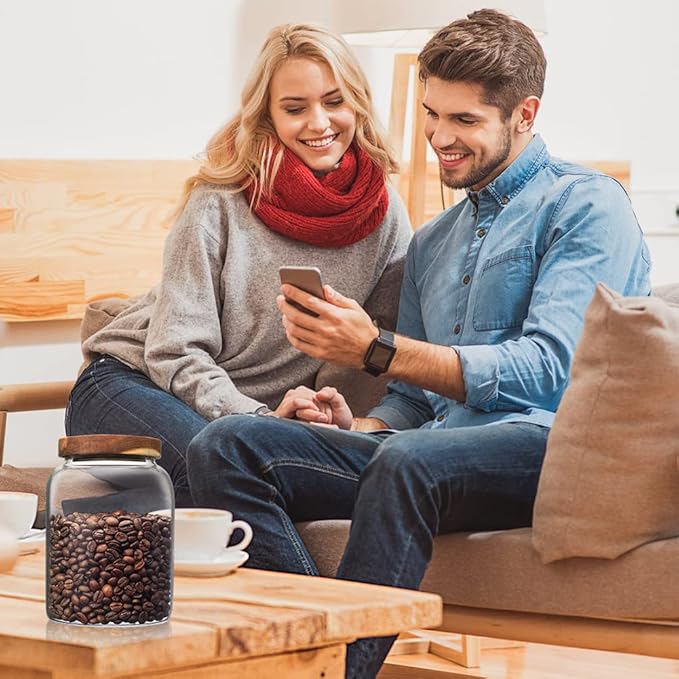 Glass Coffee Storage Jar with Lids Scoop Thicken Glass Coffee Canister Borosilicate Glass Food Containers for Ground Coffee Beans Nut Pasta Sugar Candy Spice Rice Loose Tea