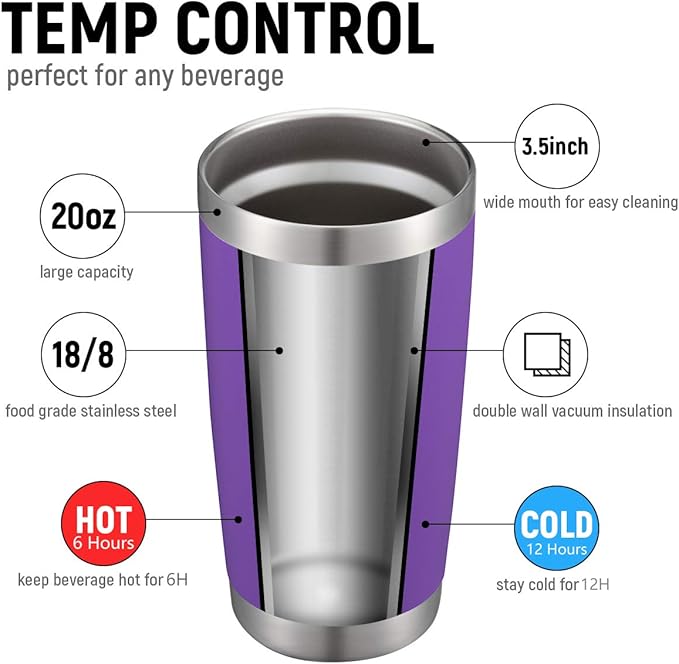 COMOOO 20oz Double Wall Vacuum Insulated Travel Mug Bulk Stainless Steel Tumbler with Lid and Straw Durable Powder Coated Insulated Coffee Cup for Cold & Hot Drinks (Purple, 12 Pack