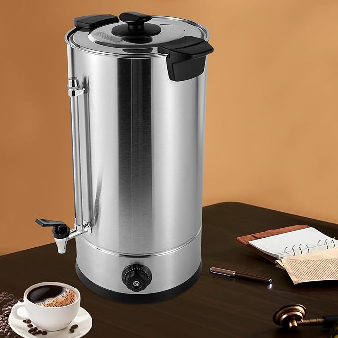 Commercial Coffee Maker,Stainless Steel Coffee Urn with Temperature Control, Coffee Maker Hot Water Urn for Catering (25L,1.4KW Silver, Black)