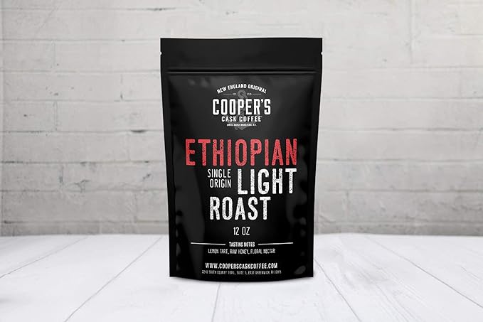 Ethiopian Bold Light Roast Grade 1, Ground Coffee, Natural Dry Processed Single Origin, Intense Bright Bold & Aromatic Coffee, Gourmet Coffee - 12 oz Bag