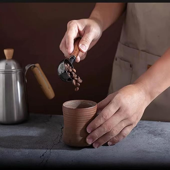 Vintage Coffee Measuring Spoon - 304 Stainless Steel, Coffee Scoop，10g Capacity, Walnut Handle - Perfect for Coffee, Tea, and More (Gunmetal (2 pcs))