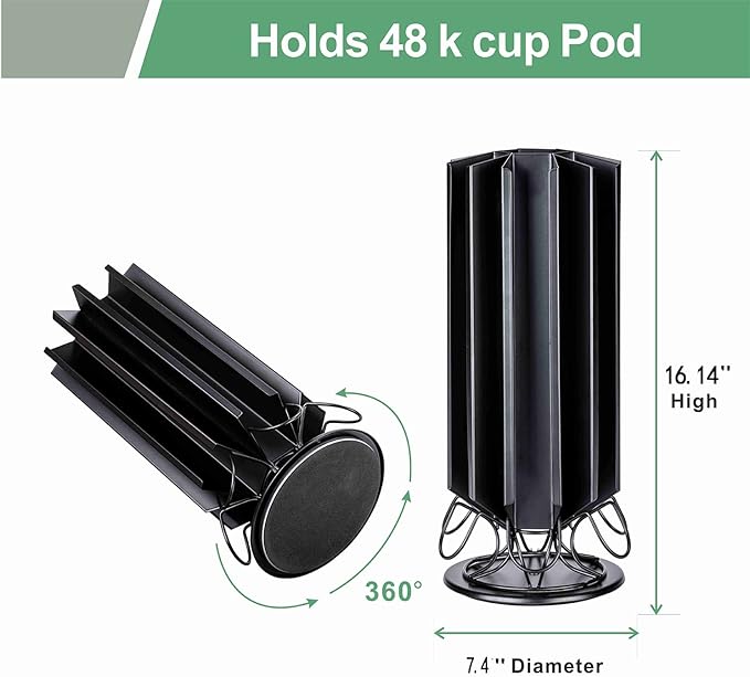 ZCDCP K Cup Holder, Keurig Pod Holder Stand Carousel with 360 Degree, 48 Pods Coffee Pod Holder for K Cups Organizer, Black