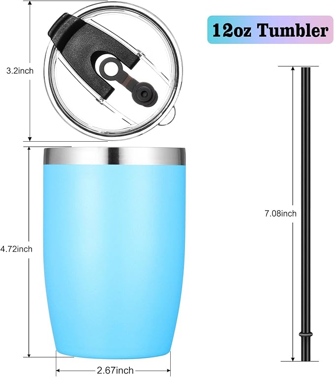 VEGOND Stainless Steel 12 oz Tumblers bulk Vacuum Insulated Double Wall Travel Tumbler with Lid and Straw Reusable Tumbler,Sky Blue 6 pack