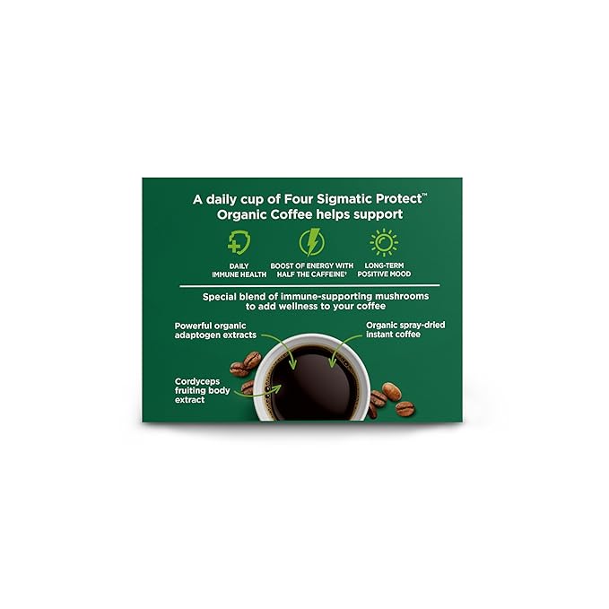 Four Sigmatic Organic Instant Coffee Powder | Mushroom Coffee Instant Mix with Cordyceps, Chaga and Eleuthero for Better Focus and Immune Support | 10 Packets