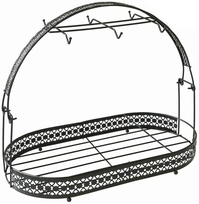 Coffee Cup Holder Stand - Wrought Iron Mug Rack and Dishes Organizer - Drainer Storage Drying Rack for Counter, Cabinet, Table, Kitchen, Restaurant, Office (Black B)