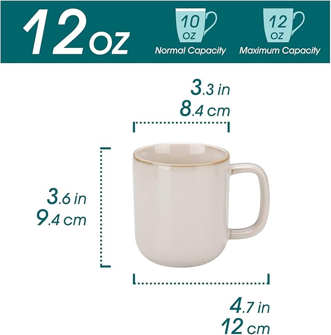 vancasso Coffee Mugs Set of 6, 12 Oz Ceramic Coffee Cups with Handle, Ceramic Unique Glaze Coffee Cup for Cappuccino, Latte, Tea, Cocoa, Dishwasher & Microwave Safe Gift Sets, Beige, Series PLAYA