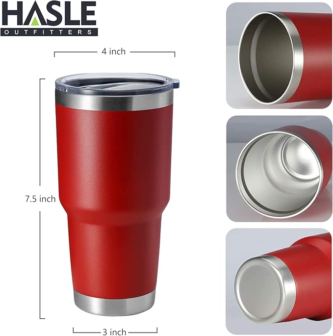 HASLE OUTFITTERS 30oz Stainless Steel Tumbler, Double Wall Vacuum Insulated Travel Mug Tumbler, Durable Insulated Coffee Mug, Gift Box Set (Red, 8)