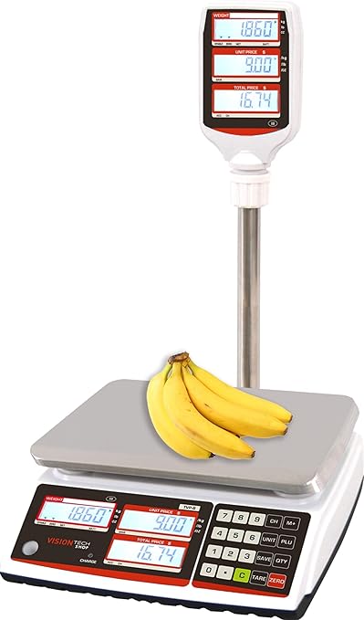 VisionTechShop TVP-30P Price Computing Scale with Pole Display, Lb/Oz/Kg, 30lb Capacity, 0.005lb Readability, NTEP Legal for Trade COC #19-038, NSF Certified