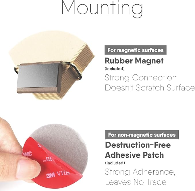 Cone Coffee Filter Holder ARGENTA – Wall Mount Coffee Filter Storage Container with Magnetic and Adhesive Mounting, Compatible with Hario, V60, Melitta, Chemex Coffee Filters (Standard)