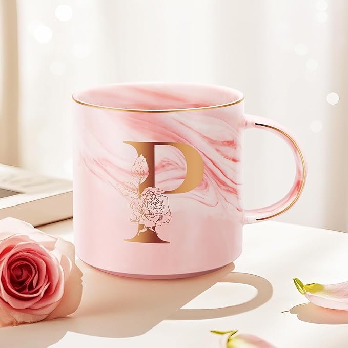 Personalized Gifts for Women Coffee Mug, Initial Customized Gift Monogrammed A-Z Coffee Mug 12 OZ, Christmas Anniversary Birthday Gifts for Women Mom Grandma Friend Sister Wife (P)