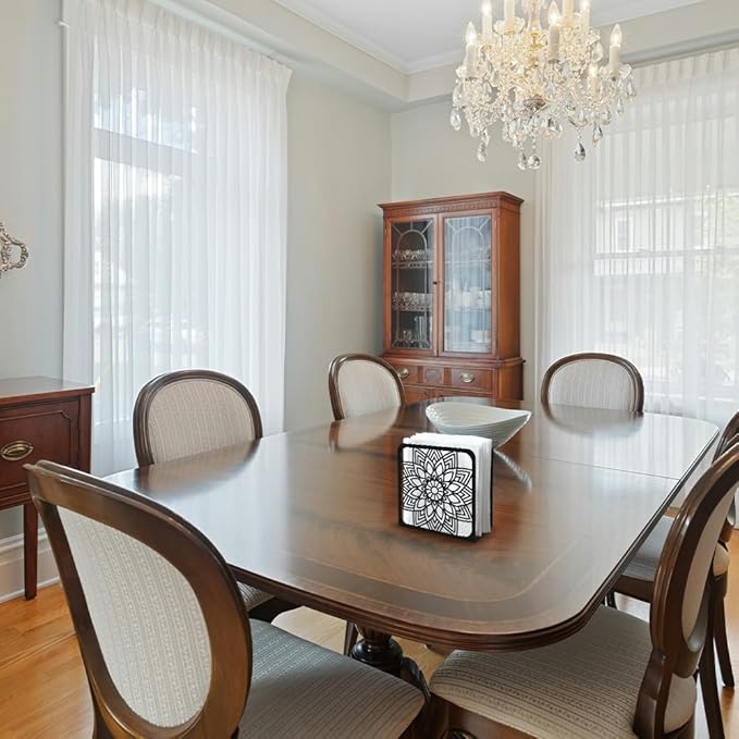 Mandala Sunflower Decorative Black Metal Napkin Holder for Table, 4.9" x 4.9" x 1.9" Sunflower Standing Napkin Holder for Home Kitchen Restaurant Picnic Party Coffee Bar Dining Room