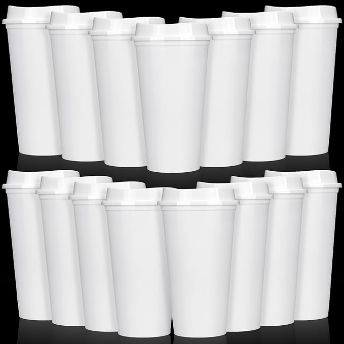 Domensi 15 Pack Reusable Coffee Cups with Lids 16 oz Disposable Travel Cups Bulk Plastic to Go Coffee Tumblers for DIY Hot Cold Drink Party Favors Coworker, Microwaveable (White)