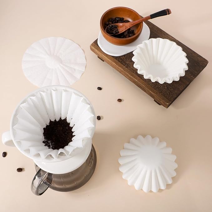 Segarty 150 Count Paper Basket Coffee Filters Disposable, 6.1in 1-2 Cup White Paper Filter, Ideal Pour Over Maker Basket Dripper Liners for Home, Office, Cafeteria Use, Suitable for Most Coffee Maker