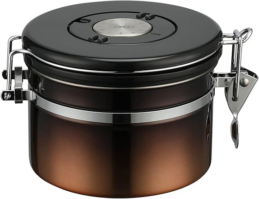 Coffee Canister, Airtight Coffee Container with Date Tracker Lid, Stainless Steel Canister for Kitchen Food Storage (Black-Copper, 9oz)
