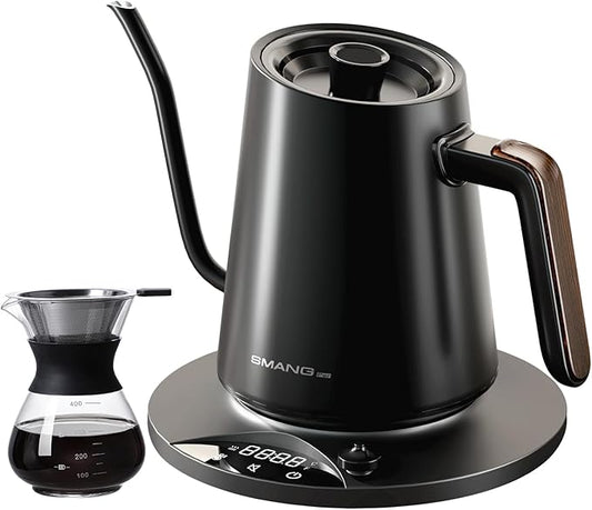 Electric Kettles Gooseneck Electric Kettle with 1°F Precision Temp Control Fast Boiling Pour Over Coffee & Tea Kettle, 304 Stainless Steel, BPA-Free, 0.9 Liter, Black(Kettle + Pour Over Coffee Maker)