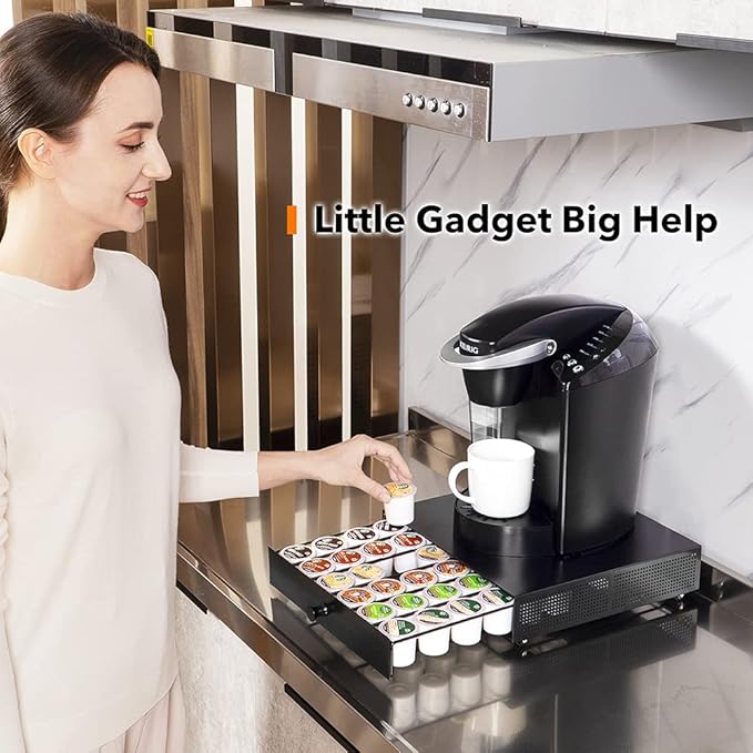 SICHEER K Cup Organization Storage Drawer Maker K Cup Holder Sliding Tray Pull out Coffee Pod Organizer Rolling Stand Countertop Maker Stand Rack Capsules Compatible with Keurig Accessories