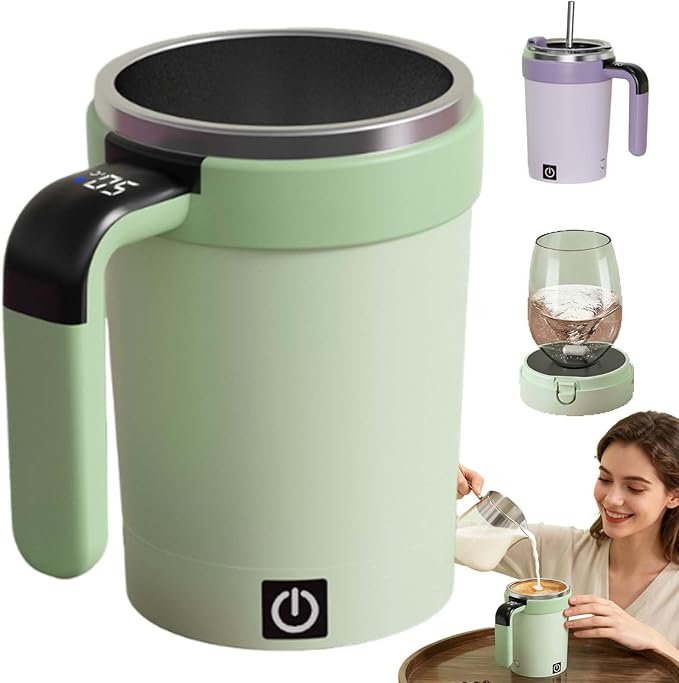Yilia Automatic Magnetic Stirring Coffee Mug, 2026 New Electric Self Stirring Coffee Mug with Temperature Display, Rechargeable Auto Stirring Mugs with Lid for Coffee, Chocolate, Milk, Tea (Green)
