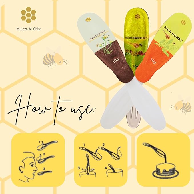 Mountain Sidr Liquid Honey Spoons 160g (Pack of 16 x 10g), 100% Natural Unheated, Unfiltered, Unpasteurized Raw Honey Spoons for Coffee, Tea and Snacks