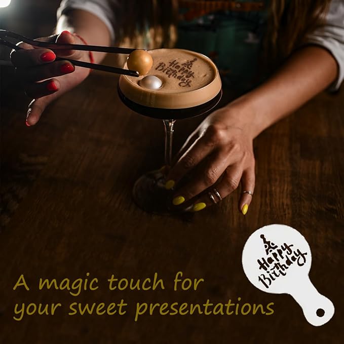 20Pcs Reusable Coffee Stencils for Latte Art - Mother's Day Stencils - Coffee Decorating Kit - Reusable Christmas Cookie Decorating Kit - Cookie Stencil for Cakes