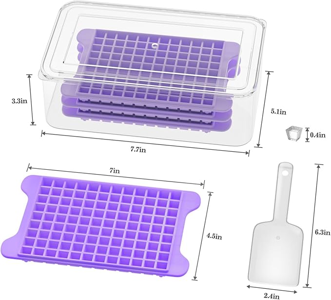 Mini Ice Cube Tray for Freezer: GGUW Nugget Ice Cube Tray with Bin - Crushed Ice Tray Making 4×108 PCS Icecube - Easy Release Iced Maker Trays