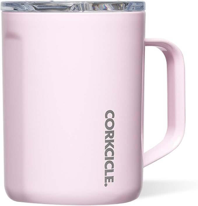 Corkcicle Classic Coffee Mug - Triple Insulated Stainless Steel for Travel - Shatter-Proof Lid - Keeps Drink Hot Over 3 Hours - Holiday Mug Gift - Great for Gifting Warmth - 16 oz - Powder Puff
