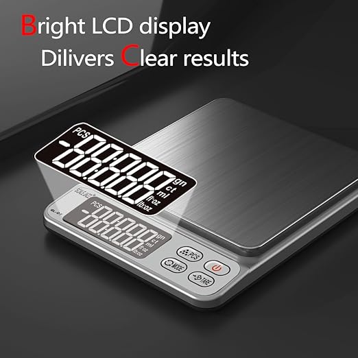 Mini Scale,6.6lb Scale for Grams,Digital Scale Food，Cooking Scale and Food Scales for Kitchen，Food Scale Grams and Ounces,Grams Scale,7Units,Auto Off,Tare,PCS,LCD Display