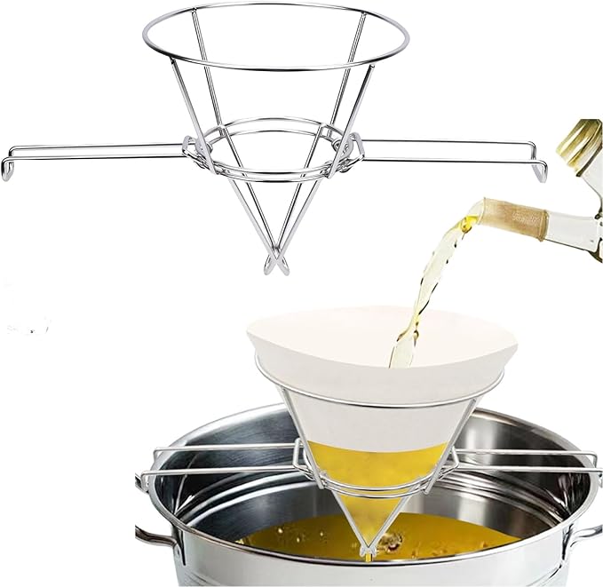Sanpyl Deep Fryer Oil Filter Stand, 9.3 In Stainless Steel Fryer Oil Cone Filter Holder Rack, Detachable Foldable, for Kitchen