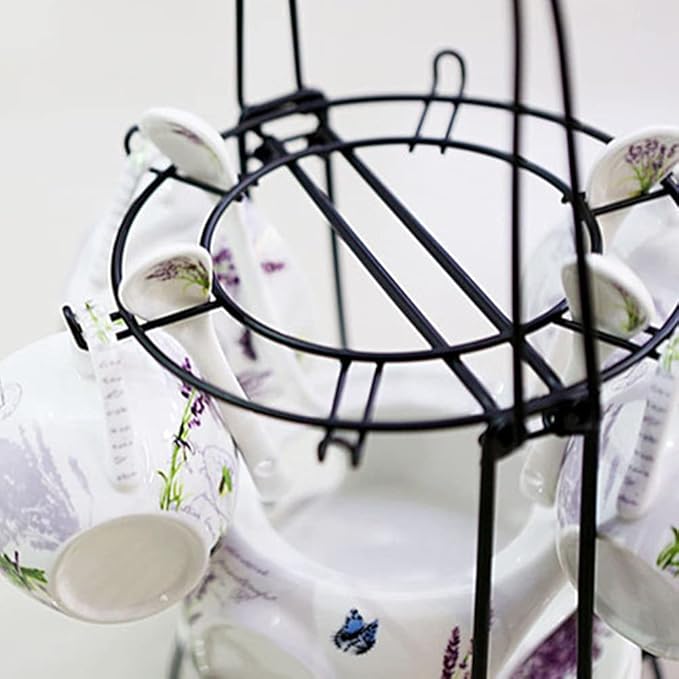 YY YEARCHY Coffee Mug Holder, Espresso Cups Holder Cup Drying Rack Cups Drainer Stand Metal Mug Tree Cups Organizer with 6 Hook Hangers for Kitchen Counter and Tea Party(Black)