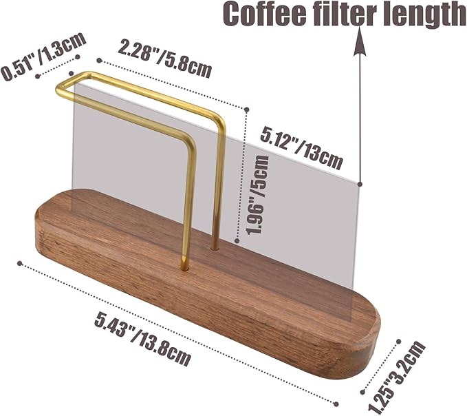 Coffee Filter Holder Storage, Stand Coffee Filter Container Compatible with V60 Paper Coffee Filters Size #01 and #02, Walnut and Brass