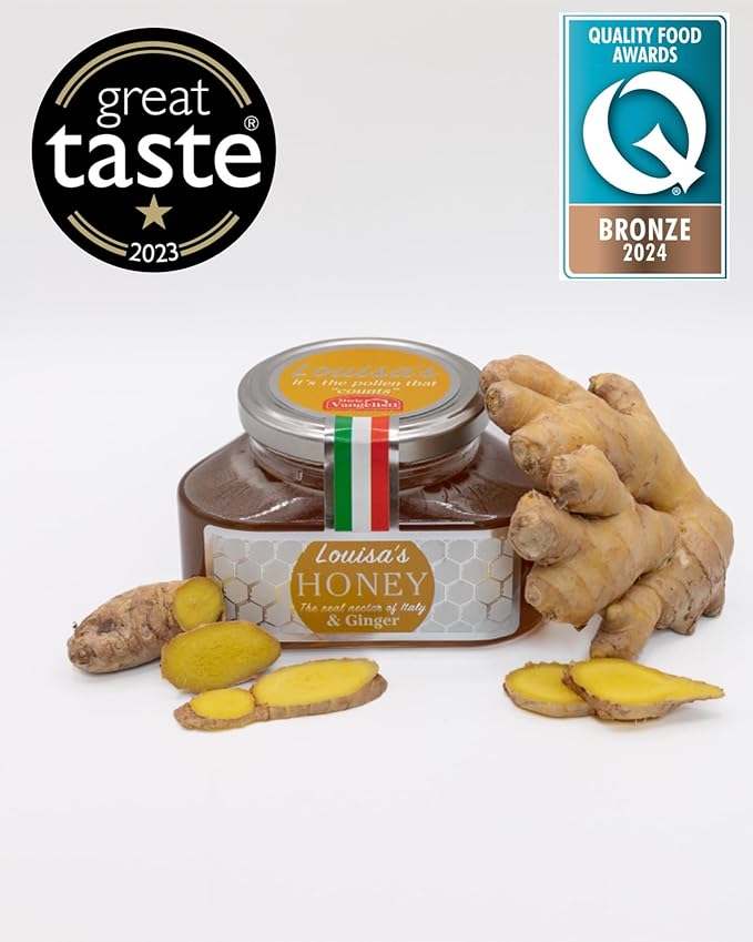 Louisa's Acacia Ginger Honey | Multi-Award-Winning Italian Raw & Pure Honey | Natural Root Ginger Infusion | GMO, Gluten & Allergen Free | Immune Boosting | 350g