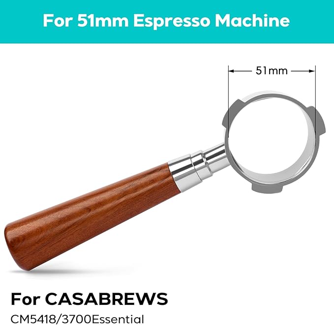 CASABREWS 51mm Bottomless Espresso Portafilter, 3-Ear Design with Filter Basket, Fits 3700Essential & CM5418 Machines