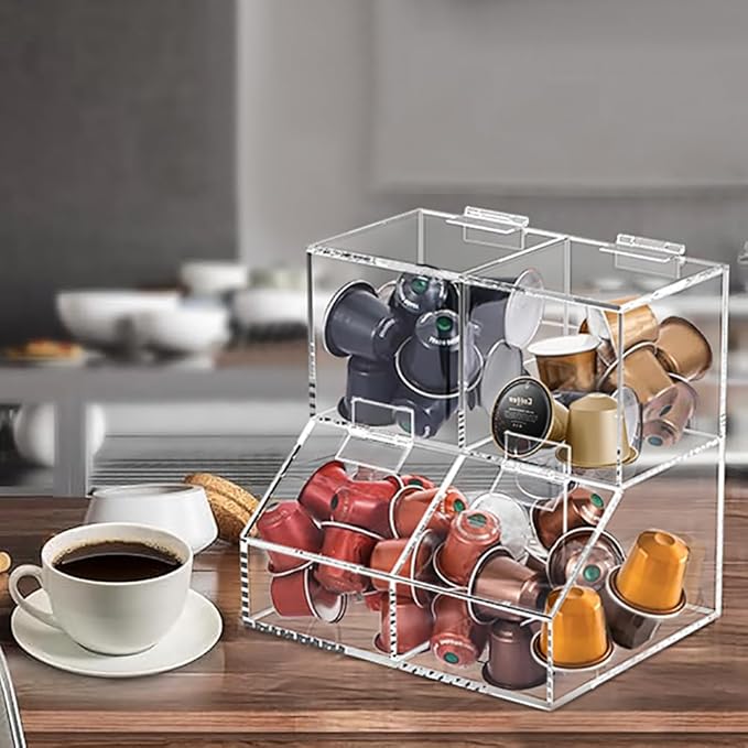 8611 Clear Countertop Storage for Coffee Capsules, Acrylic Holder Organizer, Coffee Filter Holder, Pods Holder for Counter