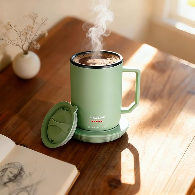 Smart Temperature Control Coffee Cug Heated Coffee Mug rechargeableAuto Sleep/3-Level Temperature Setting Self-Heating Coffee Mug (Green)