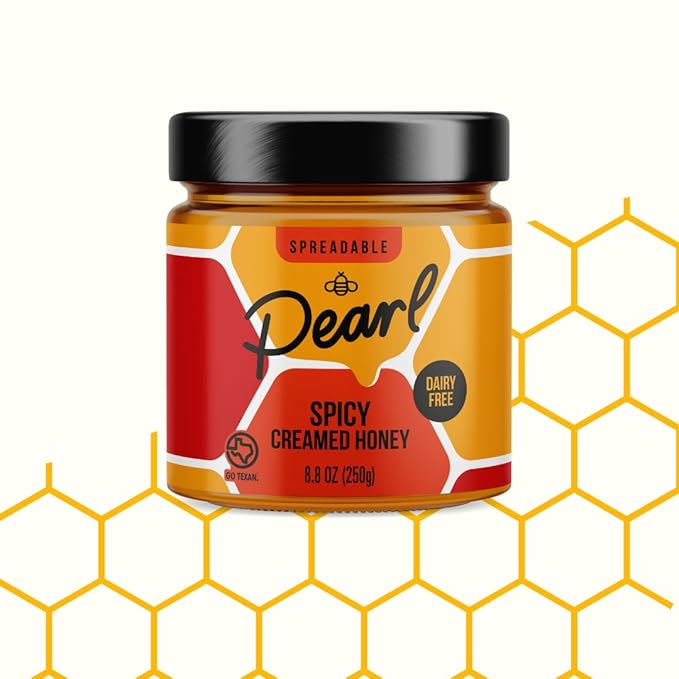 Pearl Honey Spreads - Organic Creamed Raw Honey Spicy Cayenne Flavor- Chemical Free, Dairy Free, Soy Free & 100% Natural Flavor | 8.8oz Jar