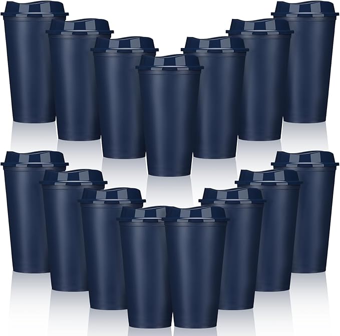 Domensi 15 Pack Reusable Coffee Cups with Lids 16 oz Disposable Travel Cups Bulk Plastic to Go Coffee Tumblers for DIY Hot Cold Drink Party Favors Coworker, Microwaveable (Dark Blue)