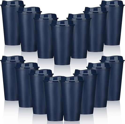 Domensi 15 Pack Reusable Coffee Cups with Lids 16 oz Disposable Travel Cups Bulk Plastic to Go Coffee Tumblers for DIY Hot Cold Drink Party Favors Coworker, Microwaveable (Dark Blue)