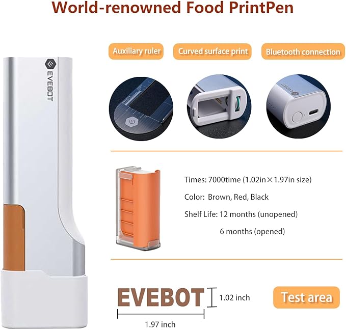 EVEBOT Handheld Food PrintPen, Portable Mini Coffee Latte Art Printer, Dessert Decorator for Cake Macarons, Cookies - Bluetooth 4.2, 1PCS Matcha Color