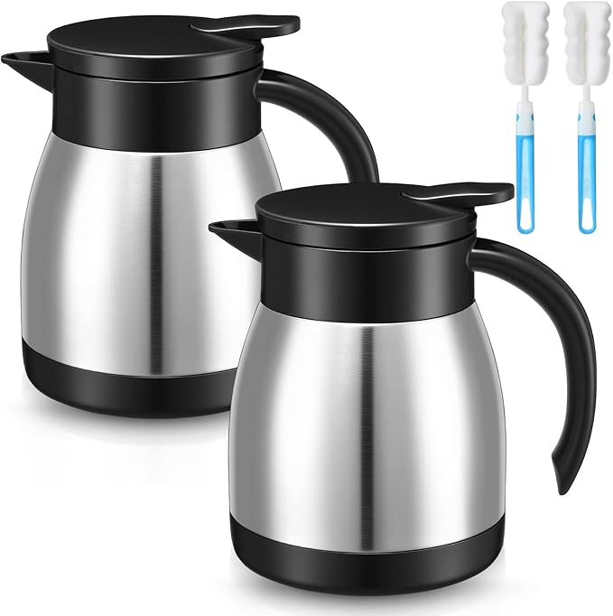 Norme 2 Pcs Thermal Coffee Carafe Insulated Stainless Steel Coffee Carafe for Hot Liquid Vacuum Thermal Pot Creamer Pitcher Dispenser with Brushes Keeping Hot Water Milk(Silver,17 oz)