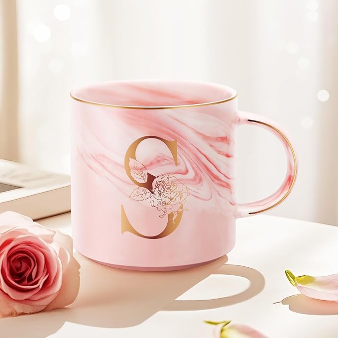 Personalized Gifts for Women Coffee Mug, Initial Customized Gift Monogrammed A-Z Coffee Mug 12 OZ, Christmas Anniversary Birthday Gifts for Women Mom Grandma Friend Sister Wife(S)