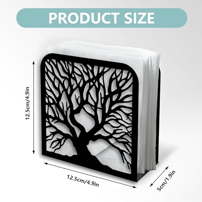 Tree Trunk Decorative Black Metal Napkin Holder for Table, 4.9" x 4.9" x 1.9" Standing Napkin Holder for Home Kitchen Restaurant Picnic Party Coffee Bar Dining Room