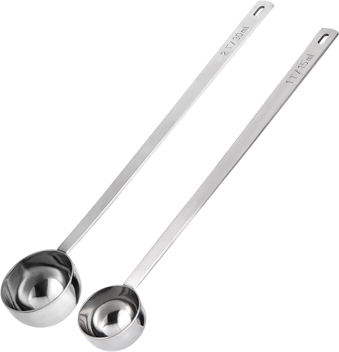U-Taste Coffee Scoop 1&2 Tablespoon: 18/8 Stainless Steel Measuring Scooper for Ground Coffee, Bean, Powder, Espresso, 8.5in Long Handle Metal Meaure Spoon for Canister, Jar (1&2Tbsp/15&30ml, Silver)