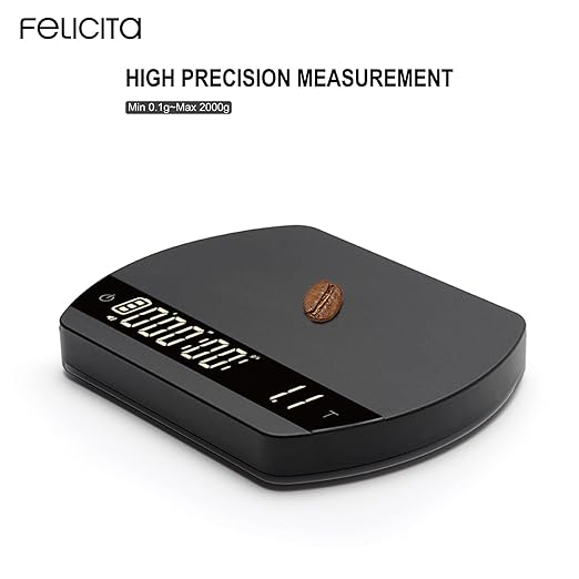 FELICITA ARC Coffee Scale, Electronic Espresso Scale and Pour-Over Coffee Scale with Timer, 0.1g Accurate, Water Flow Rate and Auto Timing Functions with 5 Working Modes