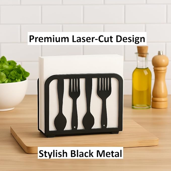 Modern Metal Napkin Holder for Kitchen & Dining Table – black large high end napkin holder for Everyday & Cocktail Napkins – Farmhouse & Restaurant Style - Set 2