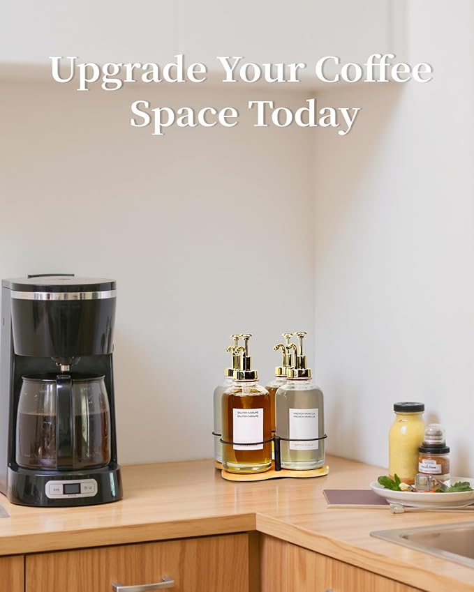 Rotating Coffee Syrup Organizer, Syrup Bottle Holder for Coffee Syrup Dispenser 16.9oz, Bamboo Coffee Syrup Rack for Coffee Bar Station Countertop, Coffee Bar Accessories(Syrup Rack Only)