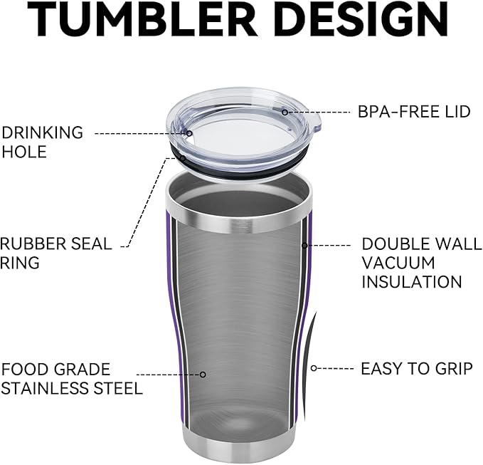 DOMICARE 20oz Tumbler with Lid Stainless Steel Tumblers Bulk, Double Wall Vacuum Insulated Coffee Travel Mug Powder Coated Tumbler, 12 Count (Pack of 1) Purple
