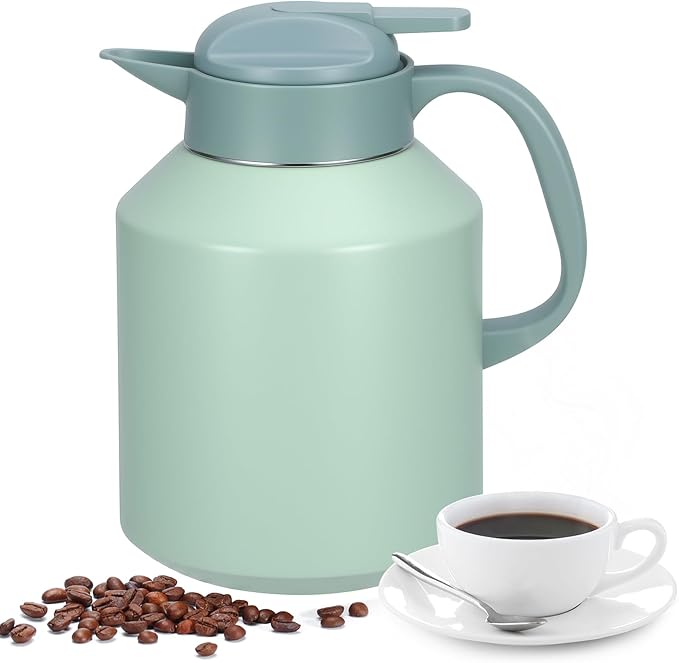 70 oz Thermal Coffee Carafe Insulated for Keeping Hot and Cold, Stainless Steel Vacuum Thermal Coffee Pot for Coffee, Tea, Water for Parties, Green