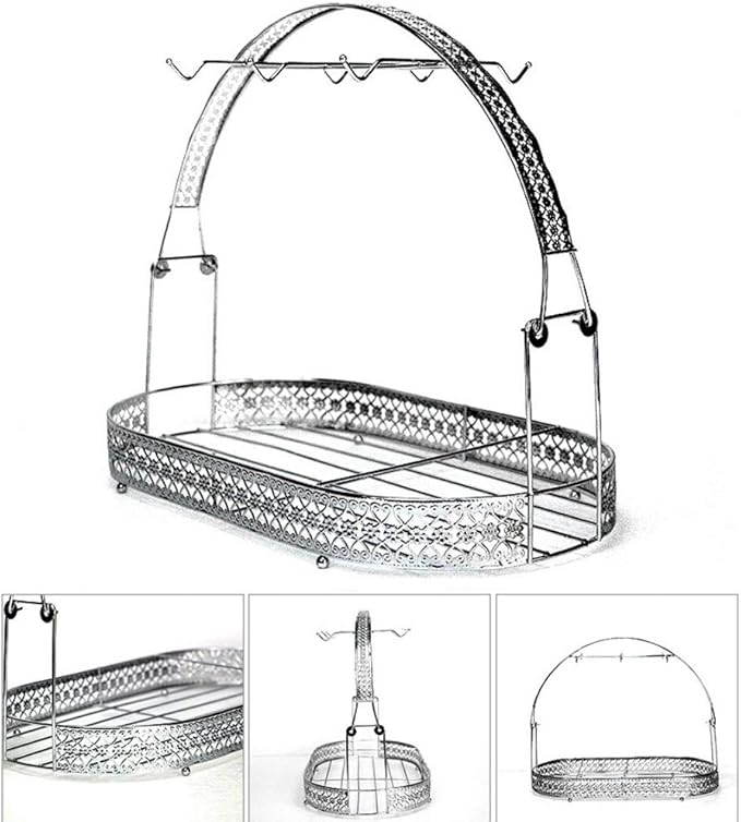 Mug Holder Coffee Cup Holder Stand Dishes Organizer Wrought Iron Mug Drainer Storage Drying Rack for Counter Cabinet Table Kitchen Restaurant Office (Silver A)