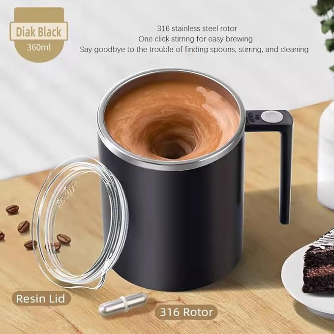 Self Stirring Mug,Self Stirring Coffee Mug,Suitable for Coffee, Milk, Cocoa and Other Beverages (Daik Black, 12 Ounces)