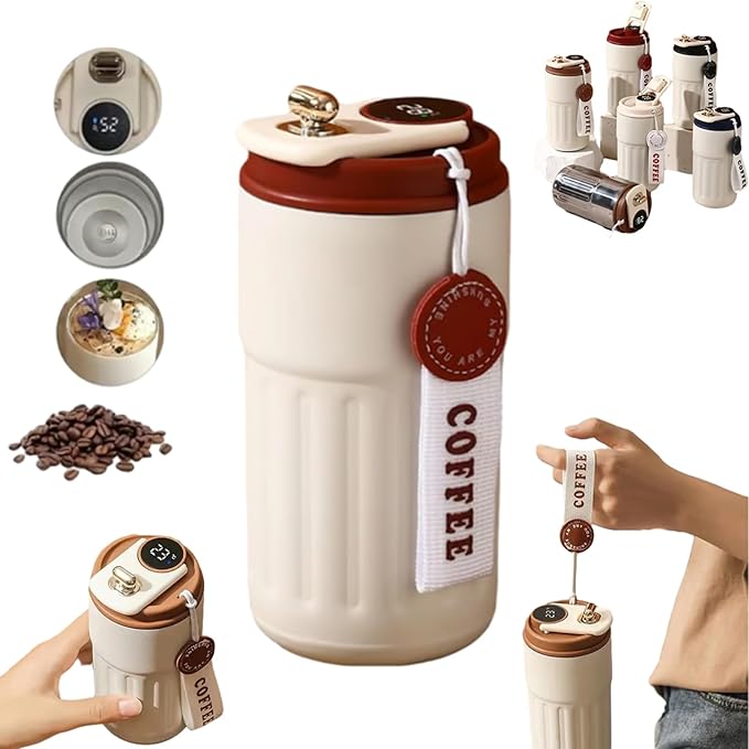 450ml Stainless Steel Travel Mug with Temperature Display - Vacuum Insulated Bottle, Stainless Steel Insulated Cup, Portable Coffee Bottle Cap, Coffee Cup Smart Travel Mug (Red)