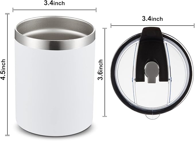 MEWAY 12oz/8 Pack Coffee Mug With Lid, Insulated Stainless Steel Reusable Coffee Cup, Double Wall Durable Coffee Mug, Powder Coate，For Coffee, Beer, Home, Office(MIX,8 Pack)